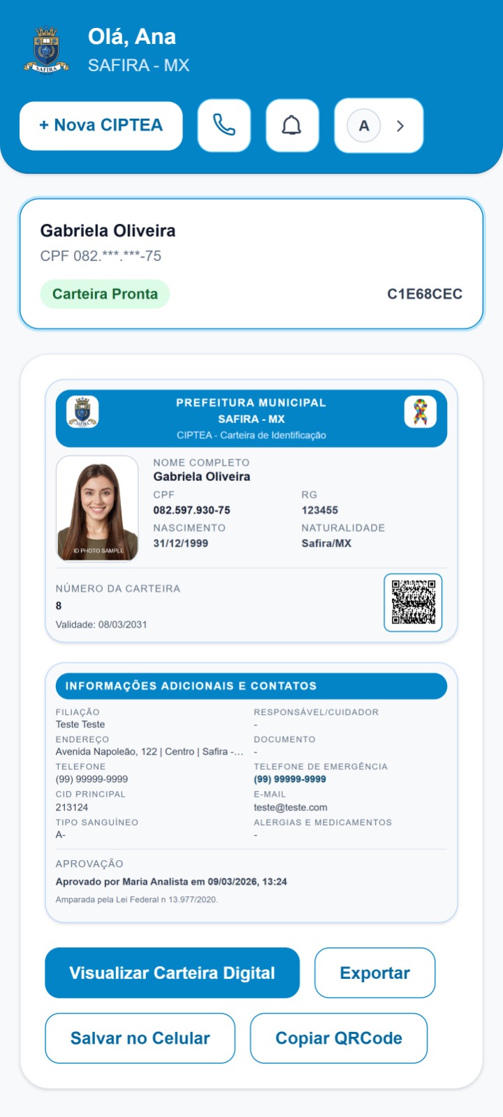 Aplicativo com CIPTEA digital e ações de validação